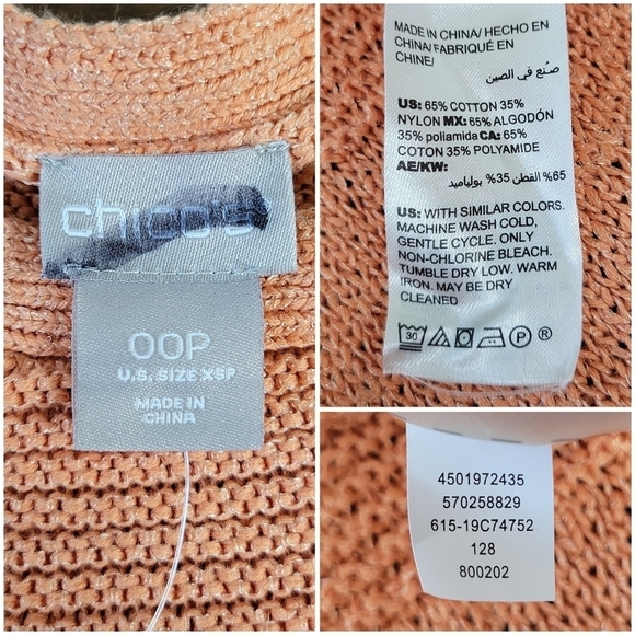 Chico’s Textured Mix Pullover 3/4 Sleeve Orange Sweater Women's Size XS Petite - Picture 6 of 12